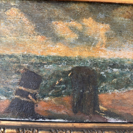 Antique Seascape Oil Painting "Stormy Sea" Original Small Art Holland Art Shop