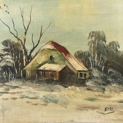 Detailed Winter Landscape Oil Painting "Snowy Cottage" Vintage Artwork Holland Art Shop
