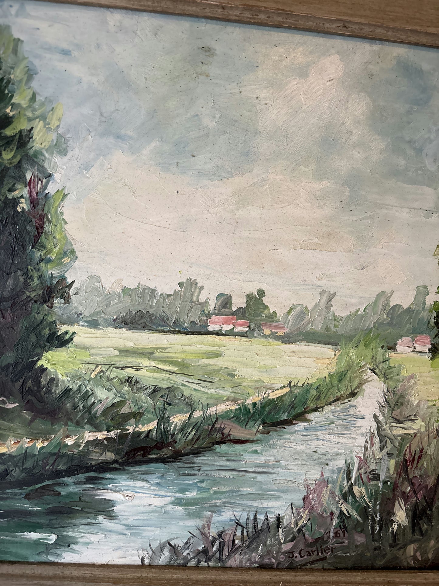 Vintage “Quiet Stream” Original Oil Painting by Carlier Jules Belgian Landscape