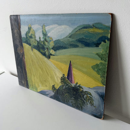 Vintage Landscape Oil Painting "Purple Cone" Original Small Art Holland Art Shop