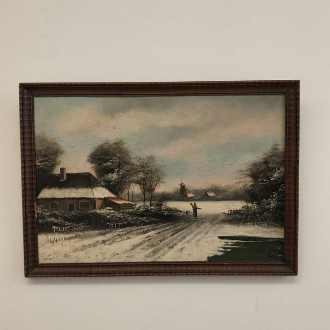 Vintage Winter Landscape Oil Painting "Snowy Road" Detailed Artwork Holland Art Shop
