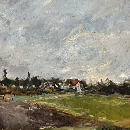 Authentic Landscape Oil Painting "White Cottage" Rustic Small Art Holland Art Shop