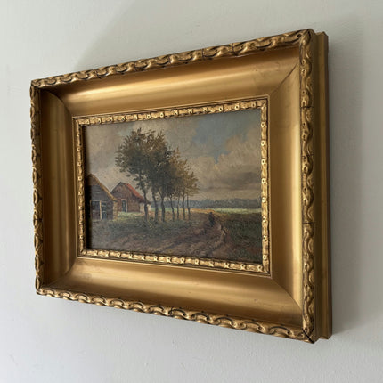 19th Century Antique Interior Oil Painting "Thatched Cottage" Small Art Holland Art Shop