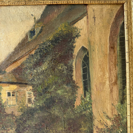 Authentic Cityscape Oil Painting "Thatched Cottage" Vintage Art Holland Art Shop