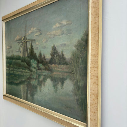 Vintage Landscape Oil Painting "Windmill Structure" Timeless Art Holland Art Shop