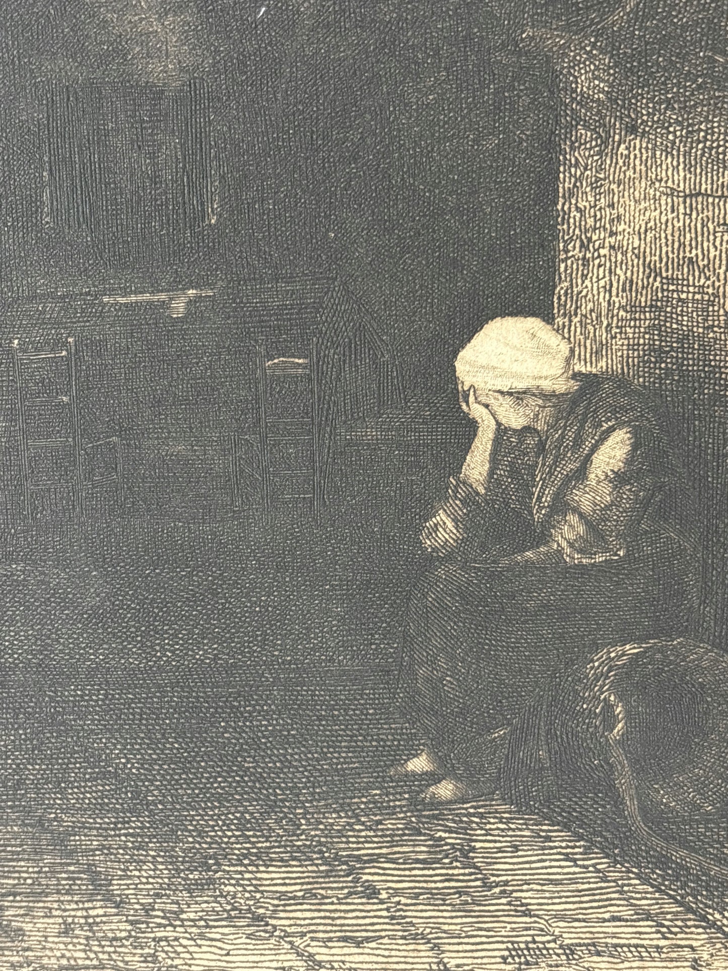 Vintage Interior Etching "Weeping Widow" Traditional Small Artwork