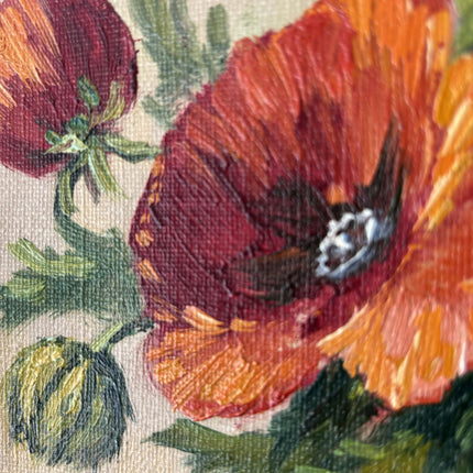 Rustic Floral Still Life Oil Painting "Poppy Bouquet" Elegant Small Art Holland Art Shop