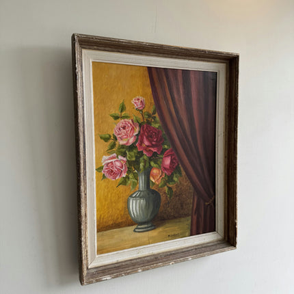 Original Floral Still Life Oil Painting "Rose Vase" Vintage Art Holland Art Shop