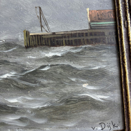 Refined Seascape Oil Painting "Red Sailboat" Vintage Small Art Holland Art Shop