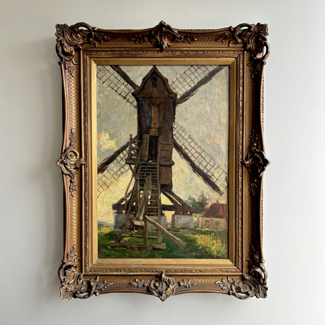 Elegant Landscape Oil Painting "Windmill Tower" Rustic Belgique Artwork Holland Art Shop