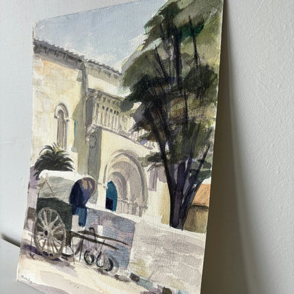 Traditional Cityscape Aquarel "Horse Cart" Rustic Small Art Holland Art Shop