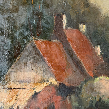 Handcrafted Oil Painting Landscape "Red Roofs Scene" Authentic Belgique Art Holland Art Shop