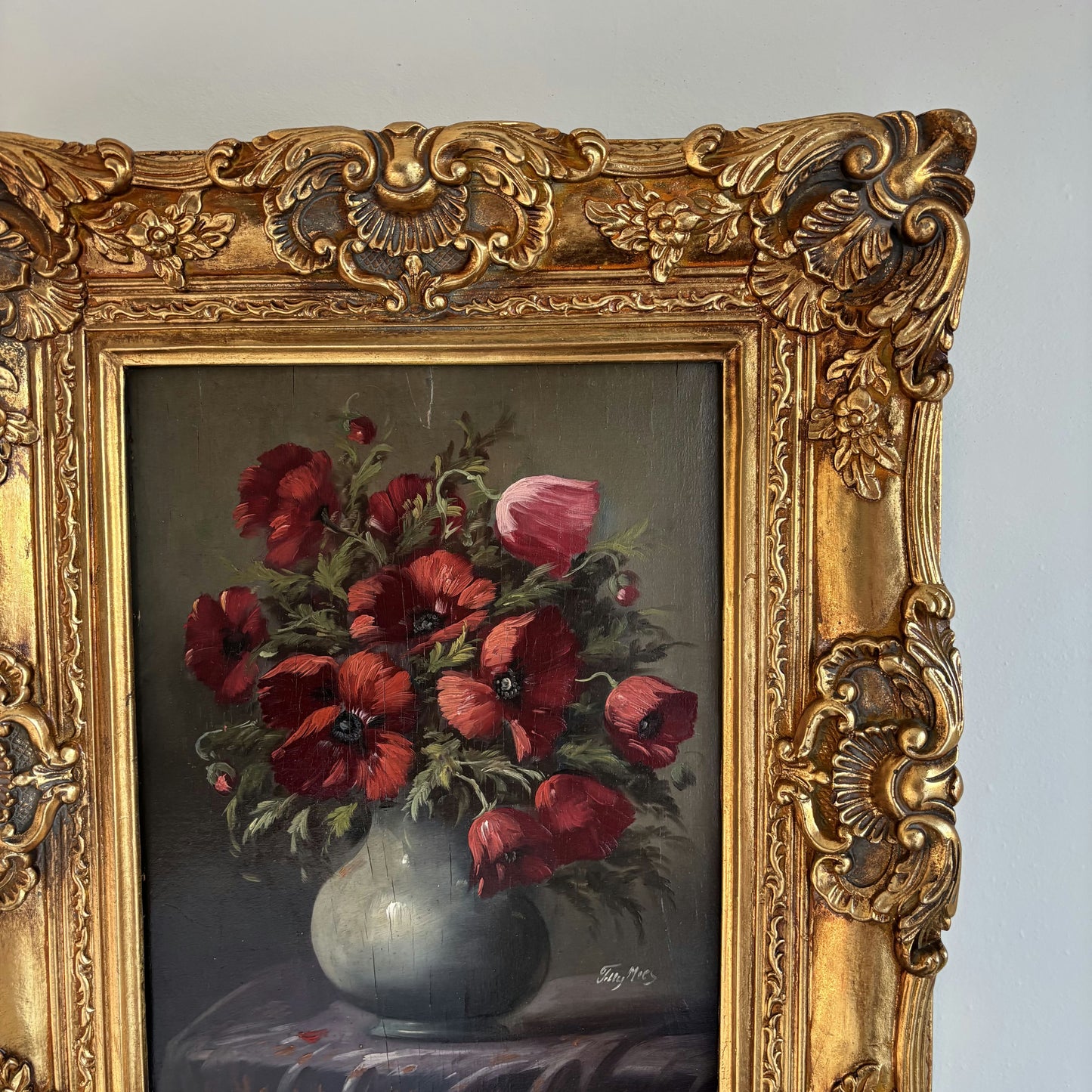Remarkable Oil Painting Flowery Still Life "Poppy Bouquet" Classic Dutch Artwork