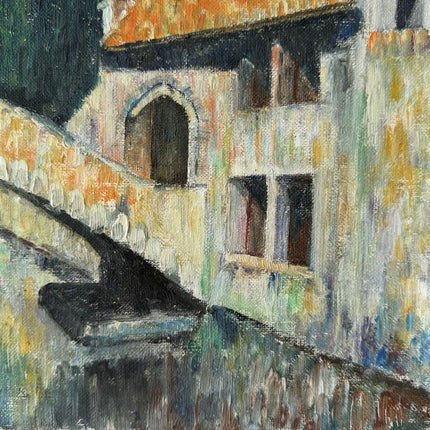 Timeless Cityscape Oil Painting "Stone Bridge" Rustic Small Artwork Holland Art Shop