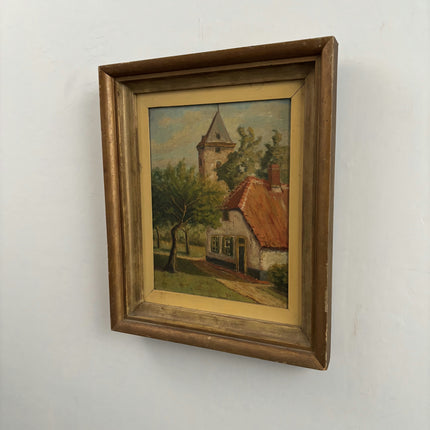 Authentic Landscape Oil Painting "Red Roof" Classic Small Art Holland Art Shop