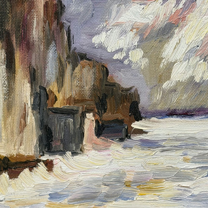 Original Seascape Oil Painting "Rocky Cliff" Authentic Small Art Holland Art Shop