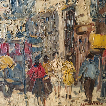 Classic Cityscape Oil Painting "City Stroll" Handcrafted Small Art - HollandArtShop