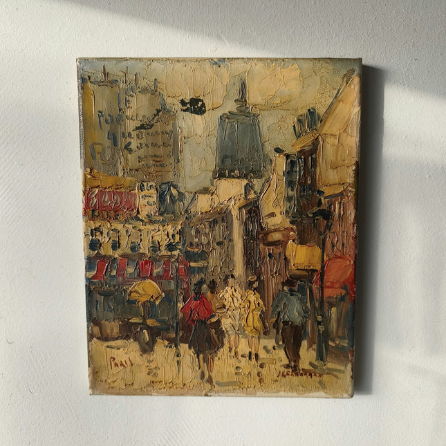 Classic Cityscape Oil Painting "City Stroll" Handcrafted Small Art - HollandArtShop