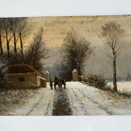 Classic Dutch Winter Landscape with Farmhouse and Horse Oil Painting Atmospheric - HollandArtShop