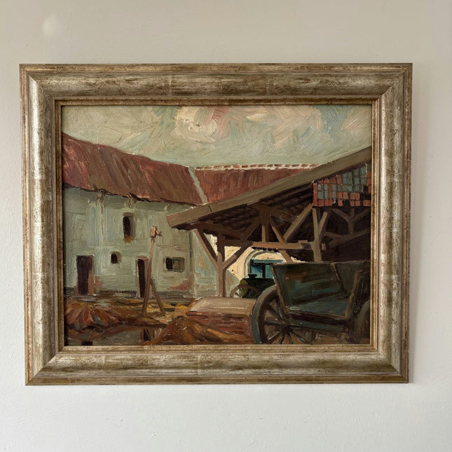 Classic Oil Painting Cityscape "Farmhouse Structure" Remarkable Medium Art - HollandArtShop