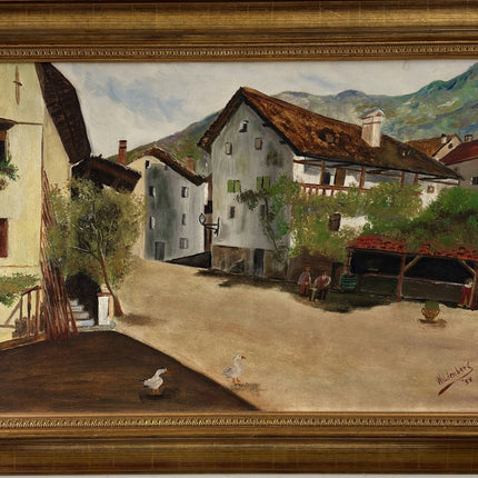 Classic Oil Painting Cityscape "Grazing Geese" Traditional Large Art - HollandArtShop