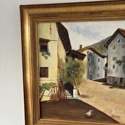 Classic Oil Painting Cityscape "Grazing Geese" Traditional Large Art - HollandArtShop