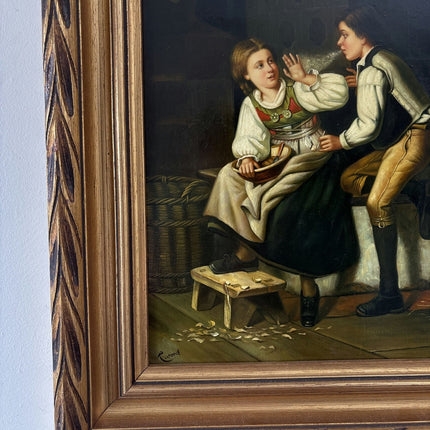 Classic Oil Painting Figurative "Whispering Children" Handcrafted Medium Artwork - HollandArtShop