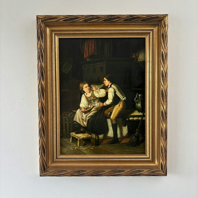 Classic Oil Painting Figurative "Whispering Children" Handcrafted Medium Artwork - HollandArtShop