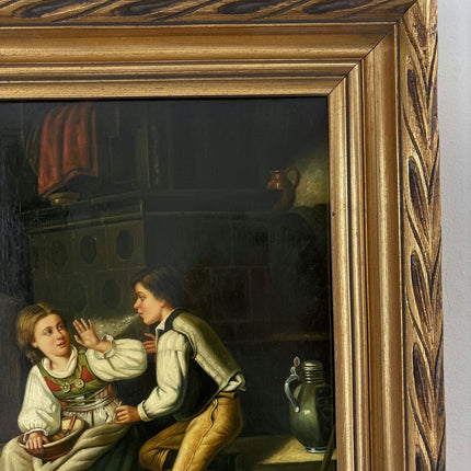 Classic Oil Painting Figurative "Whispering Children" Handcrafted Medium Artwork - HollandArtShop