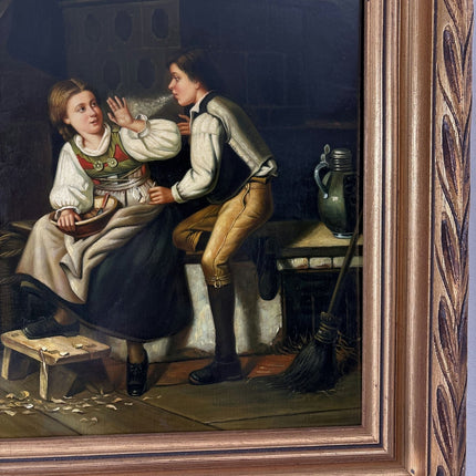 Classic Oil Painting Figurative "Whispering Children" Handcrafted Medium Artwork - HollandArtShop