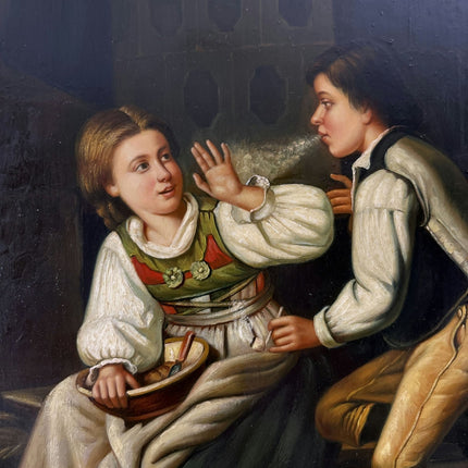 Classic Oil Painting Figurative "Whispering Children" Handcrafted Medium Artwork - HollandArtShop