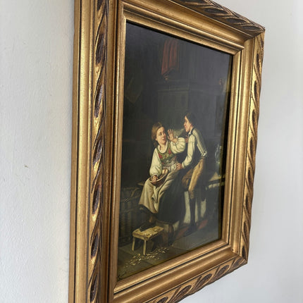 Classic Oil Painting Figurative "Whispering Children" Handcrafted Medium Artwork - HollandArtShop