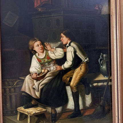Classic Oil Painting Figurative "Whispering Children" Handcrafted Medium Artwork - HollandArtShop