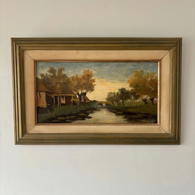 Classic Oil Painting Landscape "Riverbank Cottage" Refined Medium Artwork - Holland Art Shop