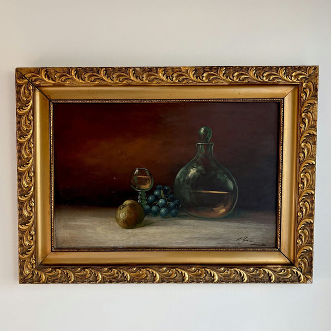 Classic Oil Painting Still Life "Glass Decanter" Figurative Large Artwork - HollandArtShop