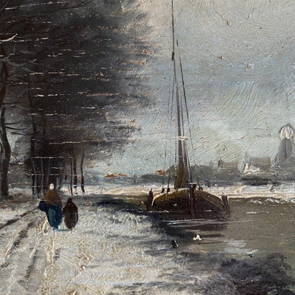 Classic Original Early 20th Century Dutch Winter Landscape Oil Painting Framed - HollandArtShop