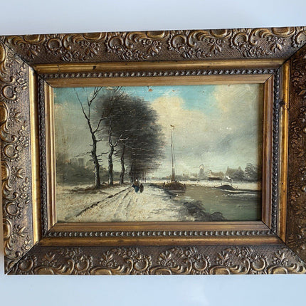 Classic Original Early 20th Century Dutch Winter Landscape Oil Painting Framed - HollandArtShop