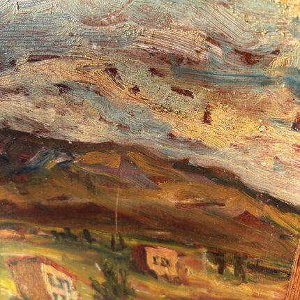 Classic Vintage “HILLSIDE VILLAGE” Original Oil Painting Rustic Landscape - HollandArtShop