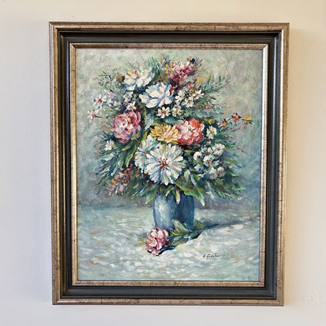 "Colorful Flowers" Craftly Painted Still Life Original Oil Painting Vintage - HollandArtShop