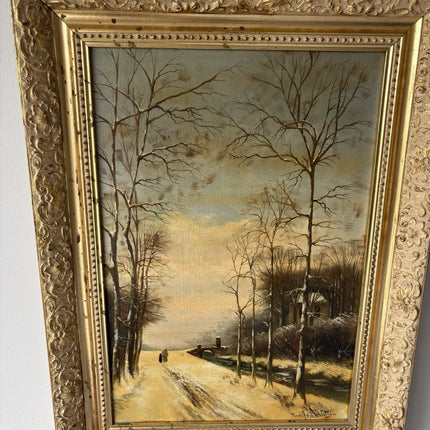 "Country Road” Vintage Landscape Framed Classic Original Oil Painting - HollandArtShop