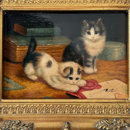 Refined Interior Oil Painting "Playful Kitten" Traditional Small Artwork Holland Art Shop