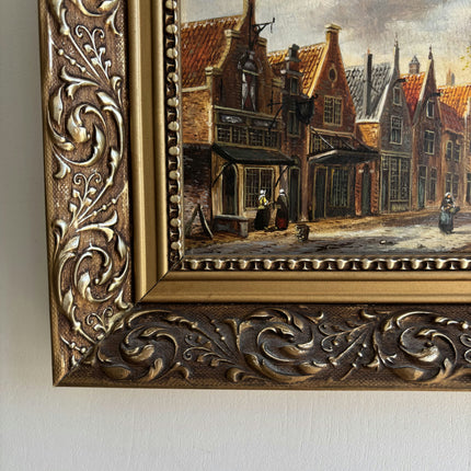Expressive Cityscape Oil Painting "Golden Frame" Authentic Small Art Holland Art Shop