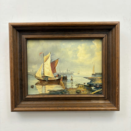 Refined Seascape Oil Painting "Sailing Boat" Rustic Small Artwork Holland Art Shop
