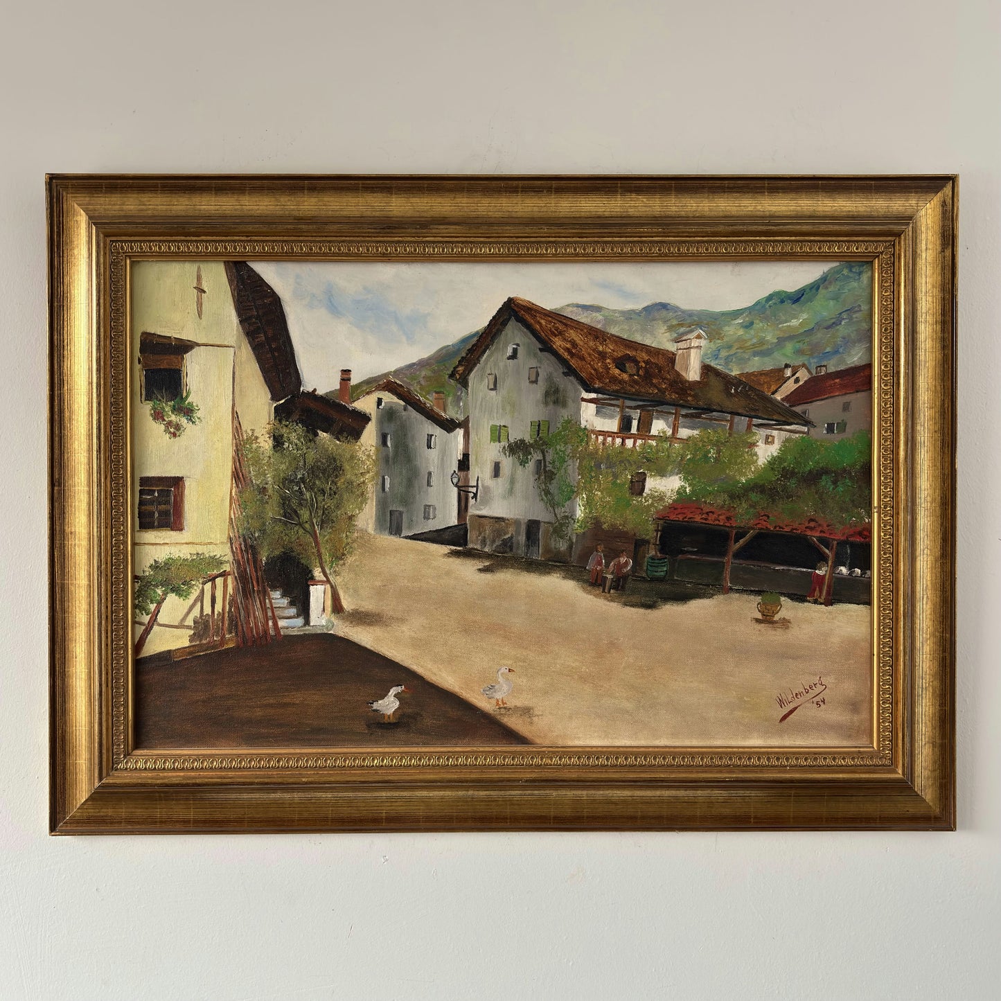 Classic Oil Painting Cityscape "Grazing Geese" Traditional Large Art