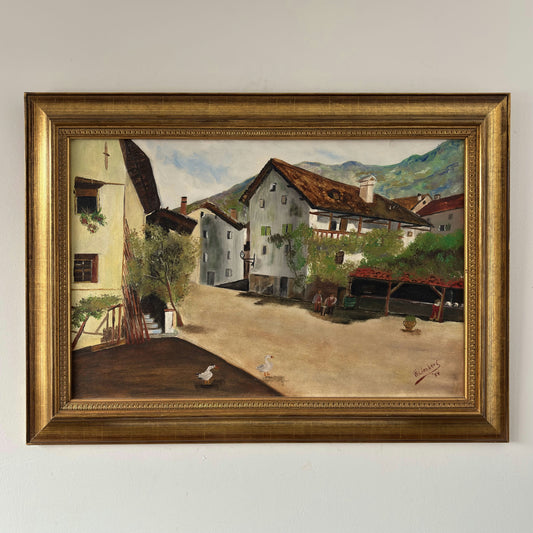 Classic Oil Painting Cityscape "Grazing Geese" Traditional Large Art