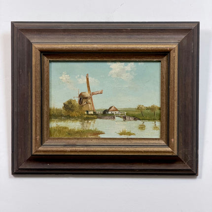 Vintage Scenery Oil Painting "Windmill Tower" Authentic Small Art Holland Art Shop
