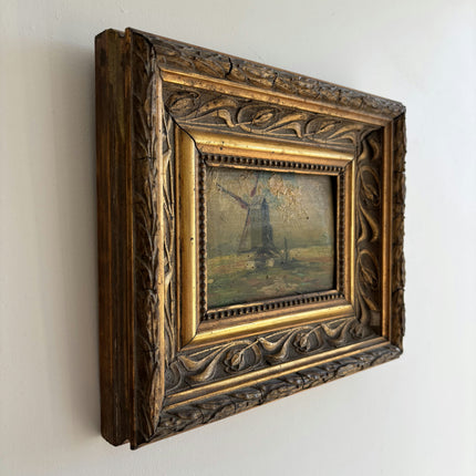Antique Landscape Oil Painting "Gilded Frame" Handcrafted Small Artwork Holland Art Shop