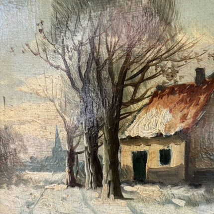 Traditional Winter Landscape Oil Painting "Snowy Cottage" Rustic Small Artwork Holland Art Shop
