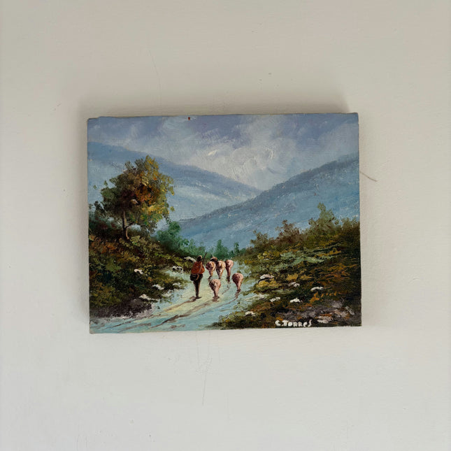 Handcrafted Landscape Oil Painting "Shepherd Walking" Detailed Small Art Holland Art Shop