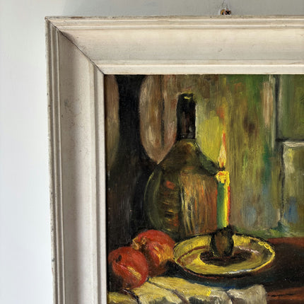 Expressive Still Life Oil Painting "Single Candle" Rustic Small Artwork Holland Art Shop